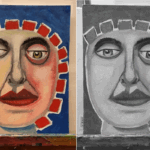 1 Foto Olebild KOpf, daneben das gleiche aber nur in schwarz-weiß